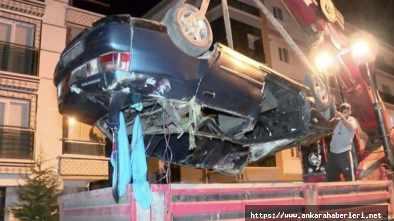 Ankara'da otomobil 10 metre yükseklikten düştü